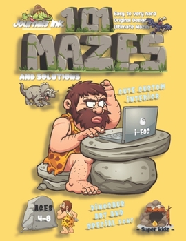 Paperback 101 Mazes For Kids: SUPER KIDZ Book. Children - Ages 4-8 (US Edition). Dinosaur Caveman Laptop custom art interior. 101 Puzzles with solut Book