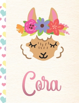 Cora: Personalized Llama Journal For Girls - 8.5x11 110 Pages Notebook/Diary With Pink Name