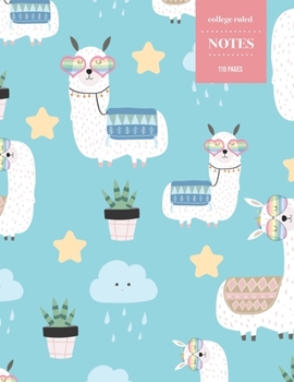 College Ruled Notes 110 Pages: Cactus Floral Notebook for Professionals and Students, Teachers and Writers | Llama and Alpaca with Rainbow Sunglasses