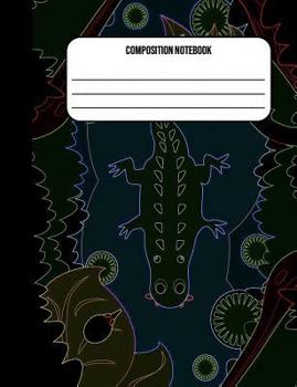 Paperback Composition Notebook: Alligator Neon 100 Ruled Pages (7.44 x 9.69) Back To School Book