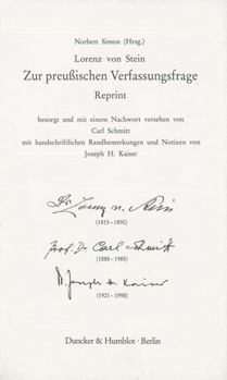 Zur Preussischen Verfassungsfrage. Reprint. Hrsg. Von Norbert Simon: Erstveroffentlichung In: 'Deutsche Vierteljahrs Schrift. Erstes Heft. 1852'. Verl