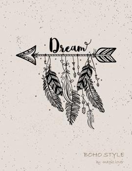 Paperback Dream boho style: Feather on grey cover and Dot Graph Line Sketch pages, Extra large (8.5 x 11) inches, 110 pages, White paper, Sketch, Book