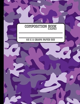 Camo Composition Book Graph Paper 5x5: Trendy Purple Camouflage Back to School Quad Writing Notebook for Students and Teachers in 8.5 x 11 Inches