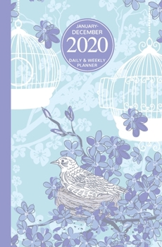 January - December 2020 Daily & Weekly Planner: Mini Calendar; Bonus Word Search Puzzles; Pastel Blue Birds & Flowers