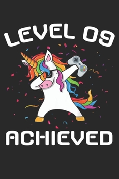 Level 09 Achieved: funny dabbing unicorn 9th Gamer Birthday Gift notebook / journal gaming lovers gift