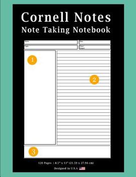 Cornell Notes Note Taking Notebook: Solid Blue Green -Note Taking With Cornell Notes System, Notebook For Home, Office & School [Classic]