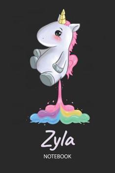 Paperback Zyla - Notebook: Blank Ruled Personalized & Customized Name Rainbow Farting Unicorn School Notebook Journal for Girls & Women. Funny Un Book