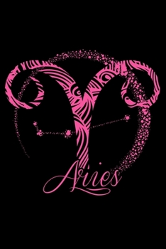 Journal: Pink Aries Zodiac Sign Stars March or April Birthday Gift Black Lined Notebook Writing Diary - 120 Pages 6 x 9