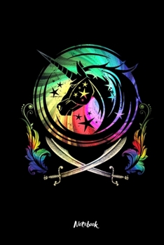 Notebook: With Unicorn Pirate Style Cover Cutlasses Rainbow Color First Day Of School Booklet Gift Son Daugther Beginning Of School Year