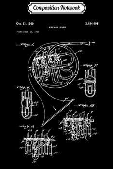 Composition Notebook: Vintage French Horn Blueprint Design - Marching Band Journal/Notebook Blank Lined Ruled 6x9 100 Pages