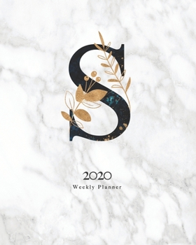 Paperback 2020 Weekly Planner: Black & Blue Abstract Monogram Planner With Letter "S" on Luxury Gray Marble Book