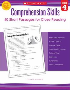 Paperback Comprehension Skills: 40 Short Passages for Close Reading: Grade 4 Book