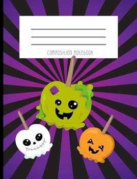 Composition Notebook: Candy Apple Monster Kawaii Face Halloween Treats Purple And Black Notebook And Journal