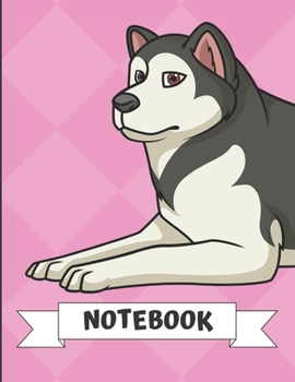 Paperback Notebook: White Black Husky Malamute Dog Cartoon on a Pink Diamond Background. Book is Filled with Lined Journal Paper for Notes Book