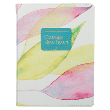 Leather Bound Heartfelt Journal Courage Dear Heart Citrus Leaves, W/Ribbon 240 Lined Pages, Handy-Sized Flexcover Faux Leather, 7.2 X 5.4 Book