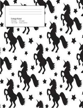 Paperback Unicorn White Pattern Composition College Ruled Book (7.44 x 9.69) 200 pages V6 Book