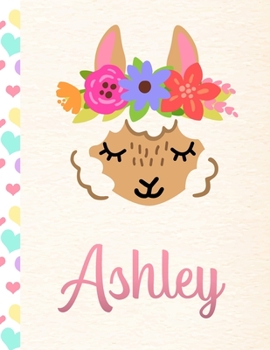 Ashley: Personalized Llama Journal For Girls - 8.5x11 110 Pages Notebook/Diary With Pink Name