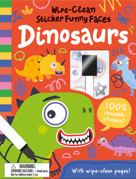 Hardcover Wipe-Clean Sticker Funny Faces Dinosaurs Book