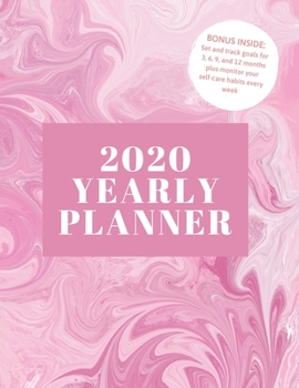 Paperback 2020 Yearly Planner: 8.5x11" Yearly Self-Care and Goal Tracking Yearly Planner (pink water marble) Book