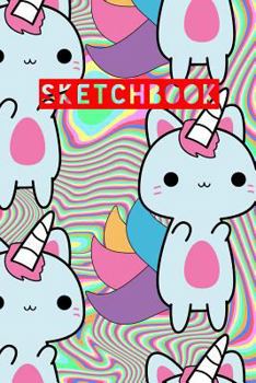 Paperback Sketchbook: Unicorn Cat Cute Kawaii With Rainbow Marble Design Book