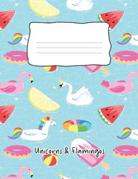 Paperback Unicorns & Flamingos: Composition Notebook 100 Page Wide Ruled Paper Book