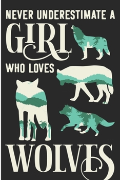 Paperback Never Underestimate A Girl Who Loves Wolves: Howling Wolf Blank Lined Notebook Book
