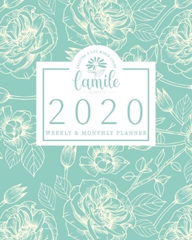 Paperback 2020 Planner Weekly & Monthly Planner - Creating A Life Worth Living Camile Planners: Blue Green Rose Line Art Jan 1, 2020 - Dec 31, 2020 - Large Writ Book