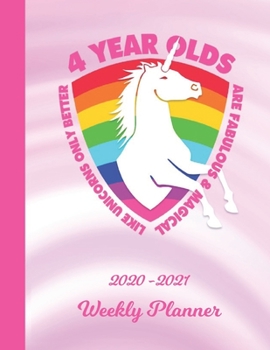 Weekly Planner: 4 Year Old 4th B-Day Pink 1 Year Organizer (12 Months) | 2020 - 2021 | Cute I'm Four Appointment Calendar Schedule | 52 Week Pages for ... | Plan Each Day, Set Goals & Get Stuff Done