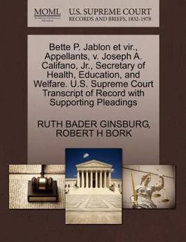 Paperback Bette P. Jablon Et Vir., Appellants, V. Joseph A. Califano, JR., Secretary of Health, Education, and Welfare. U.S. Supreme Court Transcript of Record Book
