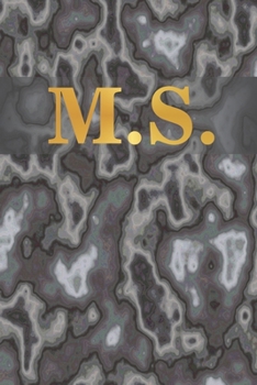 M.S.: 6" x 9" Executive Style Notebook with 100 Blank CREAM COLORED Lined Interior Pages. Gold Monogrammed Two Initials on Black Marble Matte Printed Cover.