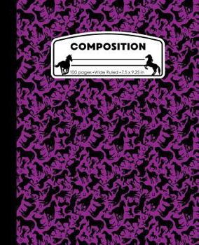 Paperback Composition: Horses Purple and Black Marble Composition Notebook for Girls or Boys. Horseback Rider Wide Ruled Book 7.5 x 9.25 in, Book