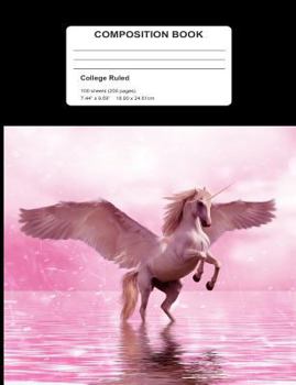 Composition Book: Flying Pink Unicorn In Water College Ruled 200 Page Writing Notebook 7.44 x 9.69