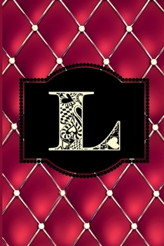 L: Monogram Journal or Diary. Captivating Ruby Red and Gold Diamond Design with a Decorative Uppercase Initial with Texture & Charm on a Vintage Black Cinema Marquee Notebook. (6x9 110 Blank Lined Pag