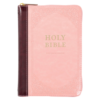 Imitation Leather KJV Bible Compact (Faux Leather, Pink/Burgundy W/Zipper) Book