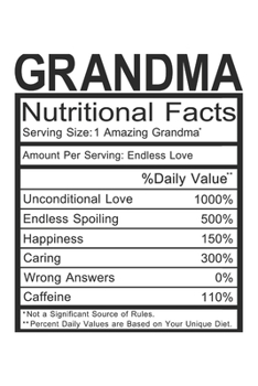 Grandma: Grandma Gift - Funny Lined Notebook Journal Featuring Nutritional Facts About Grandma