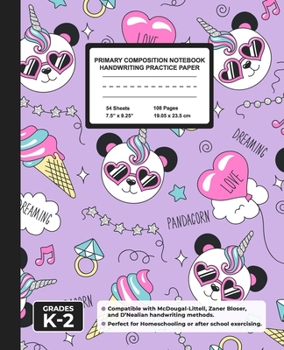 Paperback Primary Composition Notebook Handwriting Practice Paper: Panda Unicorn Blank Writing Sheets for Kindergarten to 2nd Grade Elementary Students, School Book