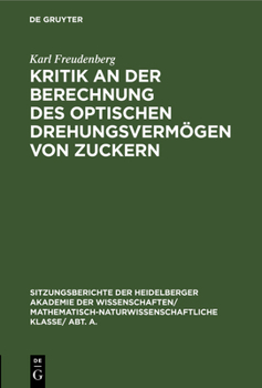 Hardcover Kritik an Der Berechnung Des Optischen Drehungsvermögen Von Zuckern [German] Book