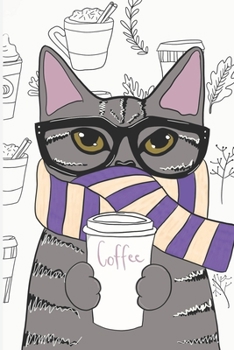 Hipster Coffee Cat: Journal with cute cat in glasses and a cup of coffee, gift for cat lover, coffee lover, hipster, adults or kids, 100 lined pages, 6"x9"