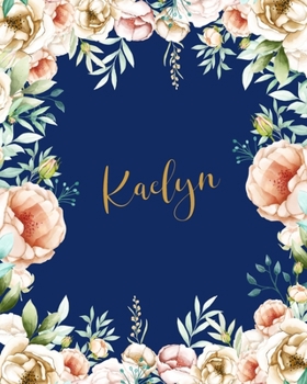 Paperback Kaelyn Dotted Journal: Personalized Custom Customized Name Grid Bullet Journal Notes Diary Creative Journaling Blue Flowers Gold Keepsake For Book