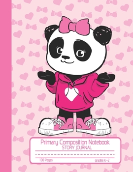 Primary Composition Notebook: Cute Kawaii Panda Girl and Hearts Notebook with Picture Space and Handwriting Practice Paper for Kids in Kindergarten, ... Dotted Midline for Elementary School Students