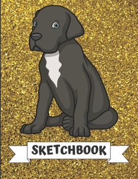 Sketchbook: Gray White Great Dane Puppy Dog Cover Design with Glitter Printed Notebook and Journal. Perfect Doodling, Sketching and Writing Book for Kids and Adult of All Ages.