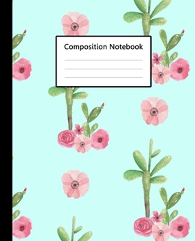 Paperback Composition Notebook: Cute Sky Blue Colour Watercolor Cactus Pattern Cover, 110 Pages 7.5"x9.25" College Wide Ruled Paper Notebook Journal, Book