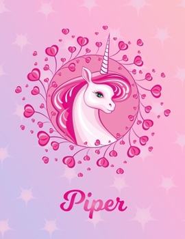 Paperback Piper: Unicorn Large Blank Primary Sketchbook Paper - Pink Purple Magical Horse Personalized Letter P Initial Custom First Na Book