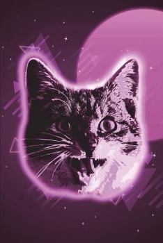 Paperback Cat Face Notebook 80s (Vol 6): Trippy Rave Neon Kitty Lined Composition Book/Diary/Journal For Students, 6 x 9, 130 Pages, Retro Violet Pink Book