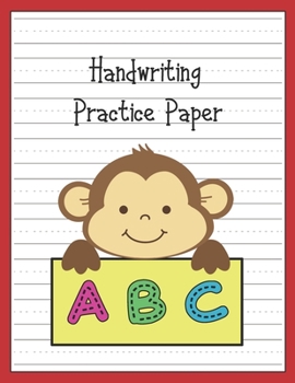 Handwriting Practice Paper: Blank Paper Notebook with Dotted Lined Sheets for K-3 Students Handwriting Workbook 100 Pages 8.5x11 Inch Cute Monkey Cover