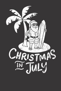 Paperback Notebook: Christmas In July Surfing Santa Claus Dot Grid 6x9 120 Pages Book