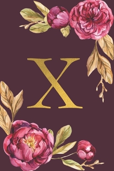 X: Personalized Initial Monogram Blank Lined Notebook Journal Printed Peony flowers, for Women and Girls 6x9 inch. Christmas gift, birthday gift idea