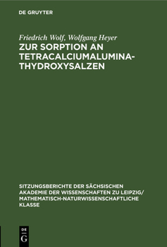 Hardcover Zur Sorption an Tetracalciumaluminathydroxysalzen [German] Book