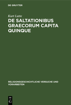 Hardcover De saltationibus Graecorum capita quinque [Latin] Book