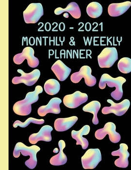 2020 – 2021 Weekly & Monthly Planner: Colorful Abstract Liquid Bubbles Calendar 8.5 x 11 Full 2 Year Organizer Pastel Agenda Appointment Book with Listed Holidays